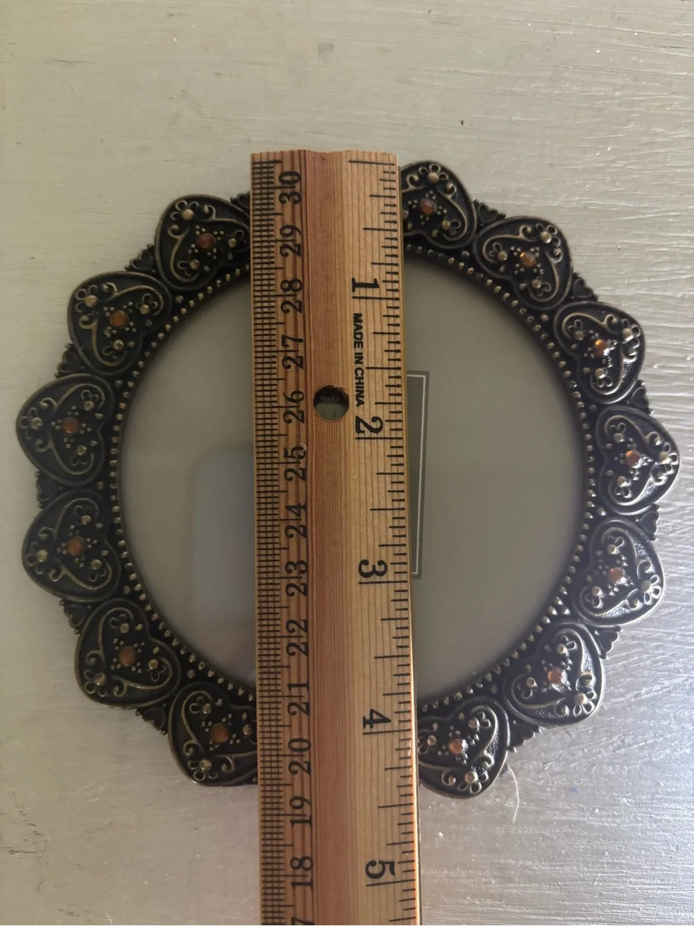 Decorative Round Picture Frame in Antique Bronze with Amber Accents